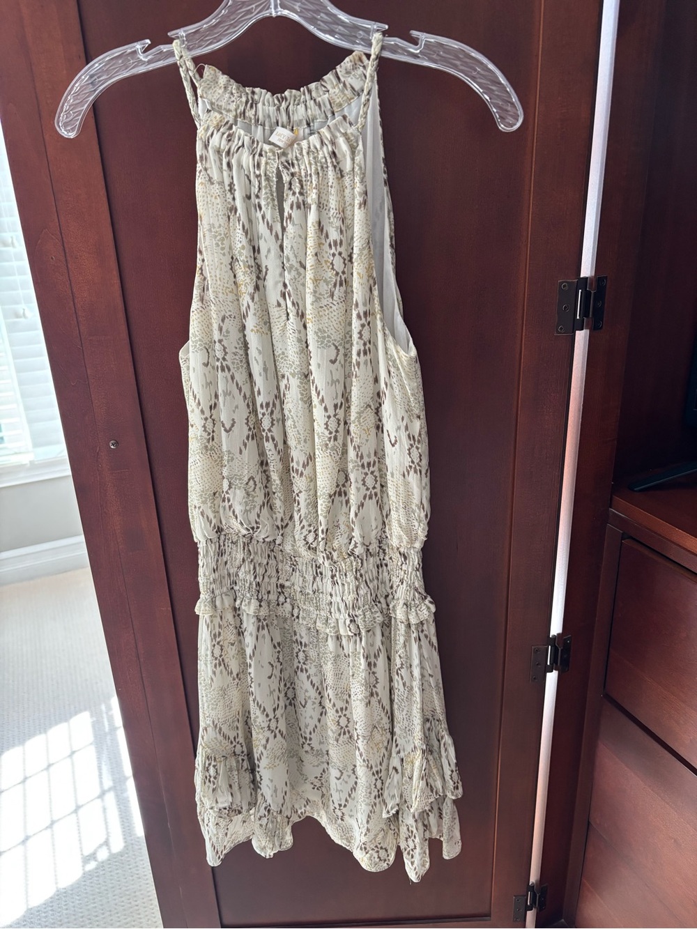 Sleeveless Cream Snake-Print Halter Dress